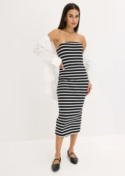 New Vestido de canalé tipo bandeau Mujer Vestidos