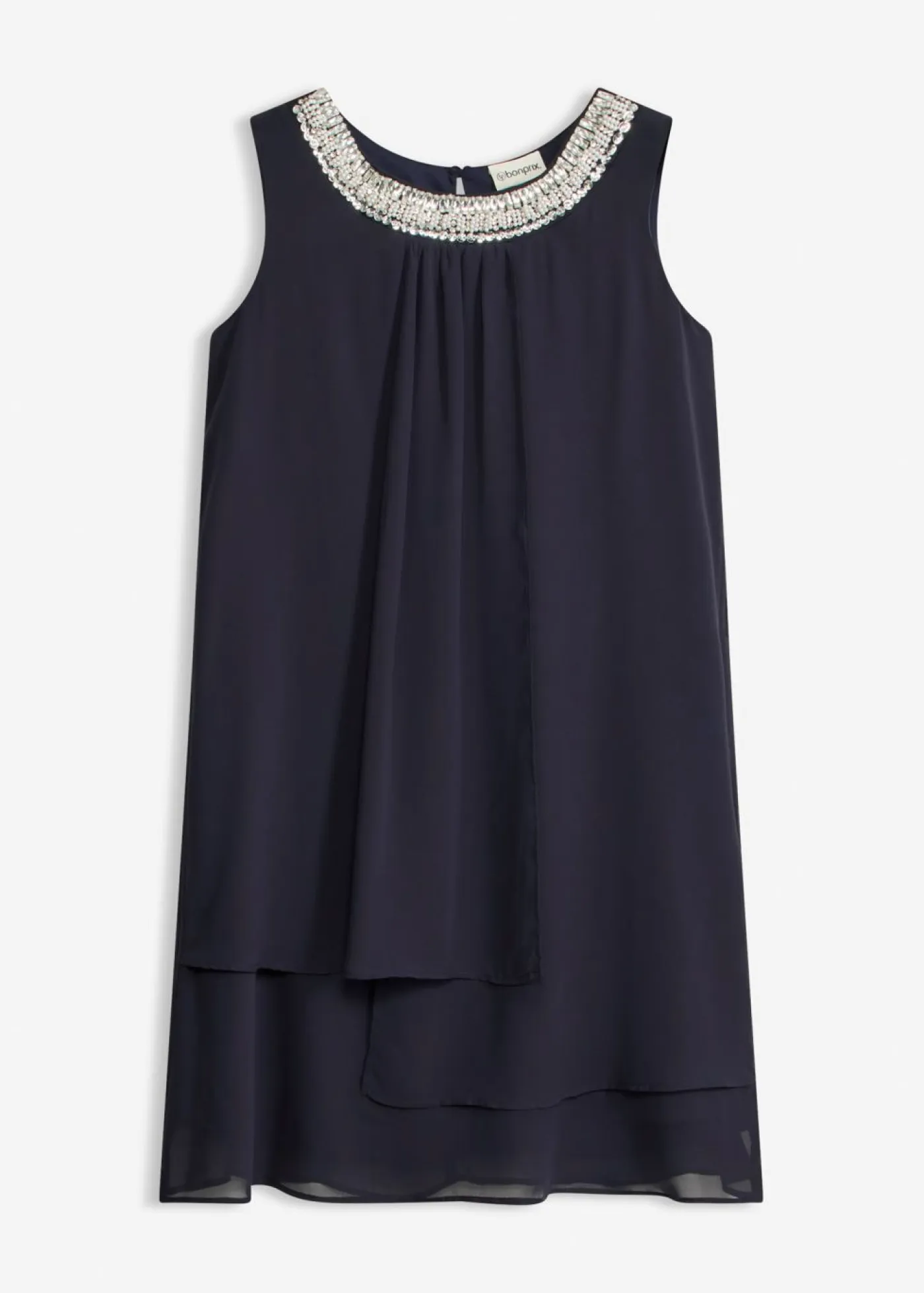 Outlet Vestido de gasa con aplicación de piedras Mujer Vestidos|Novedades