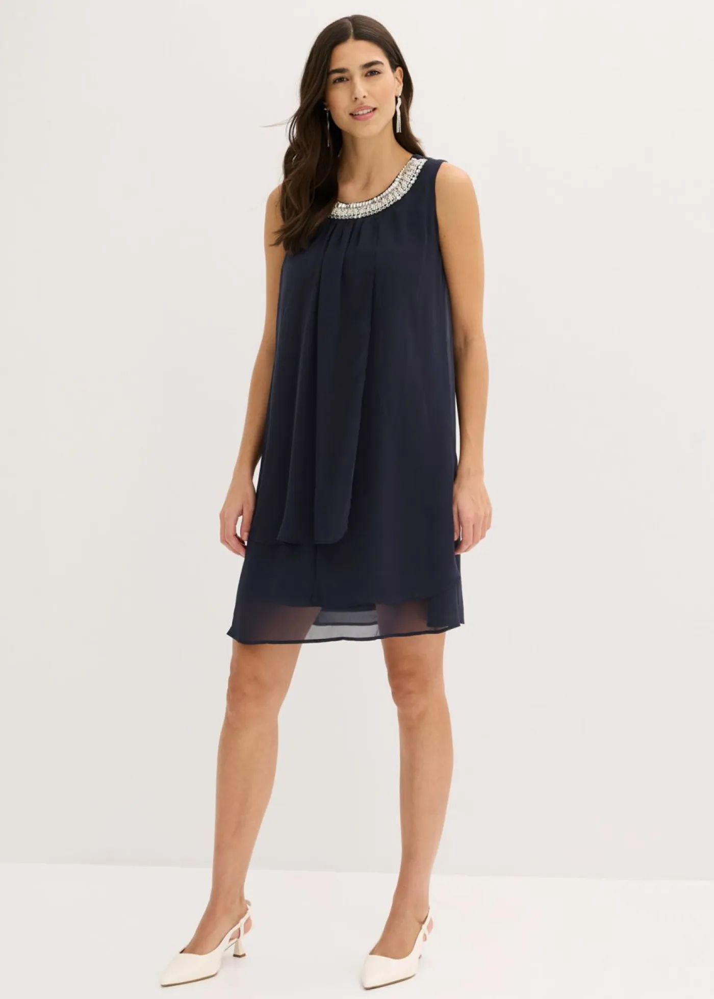 Outlet Vestido de gasa con aplicación de piedras Mujer Vestidos|Novedades
