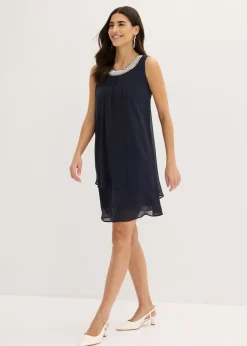 Outlet Vestido de gasa con aplicación de piedras Mujer Vestidos|Novedades