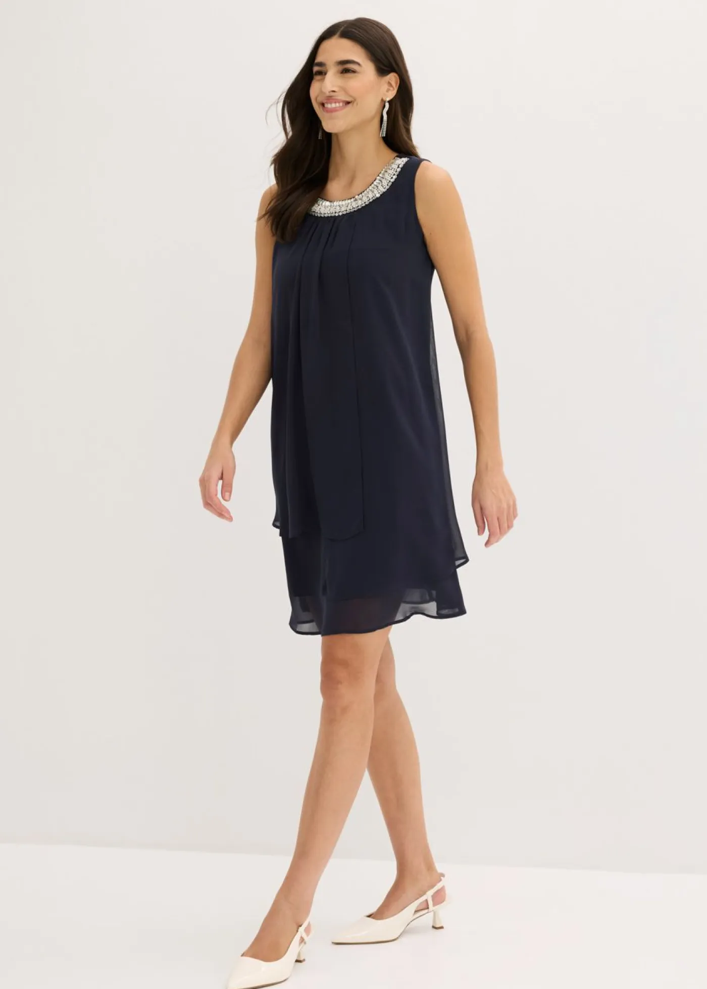 Outlet Vestido de gasa con aplicación de piedras Mujer Vestidos|Novedades