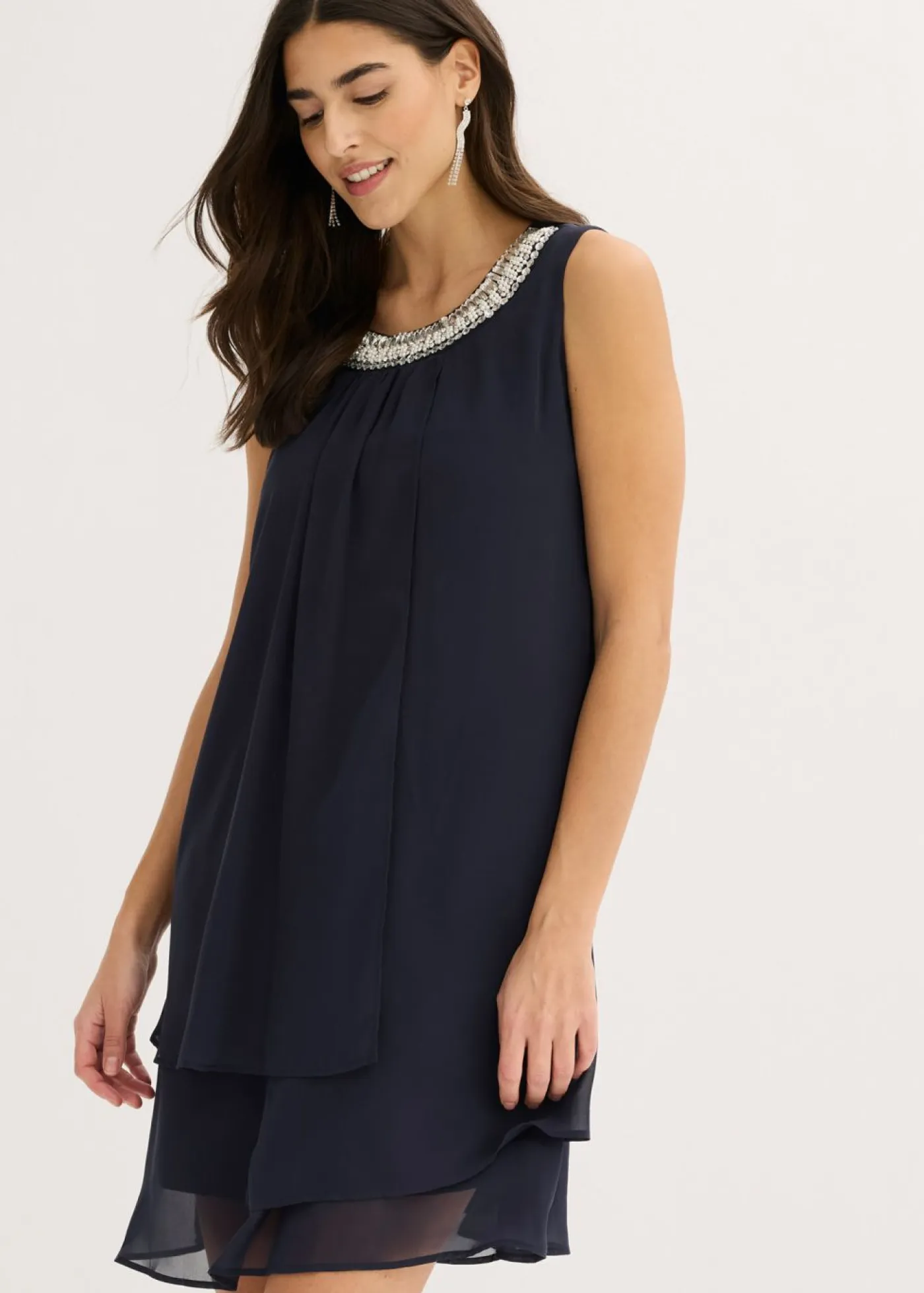 Outlet Vestido de gasa con aplicación de piedras Mujer Vestidos|Novedades