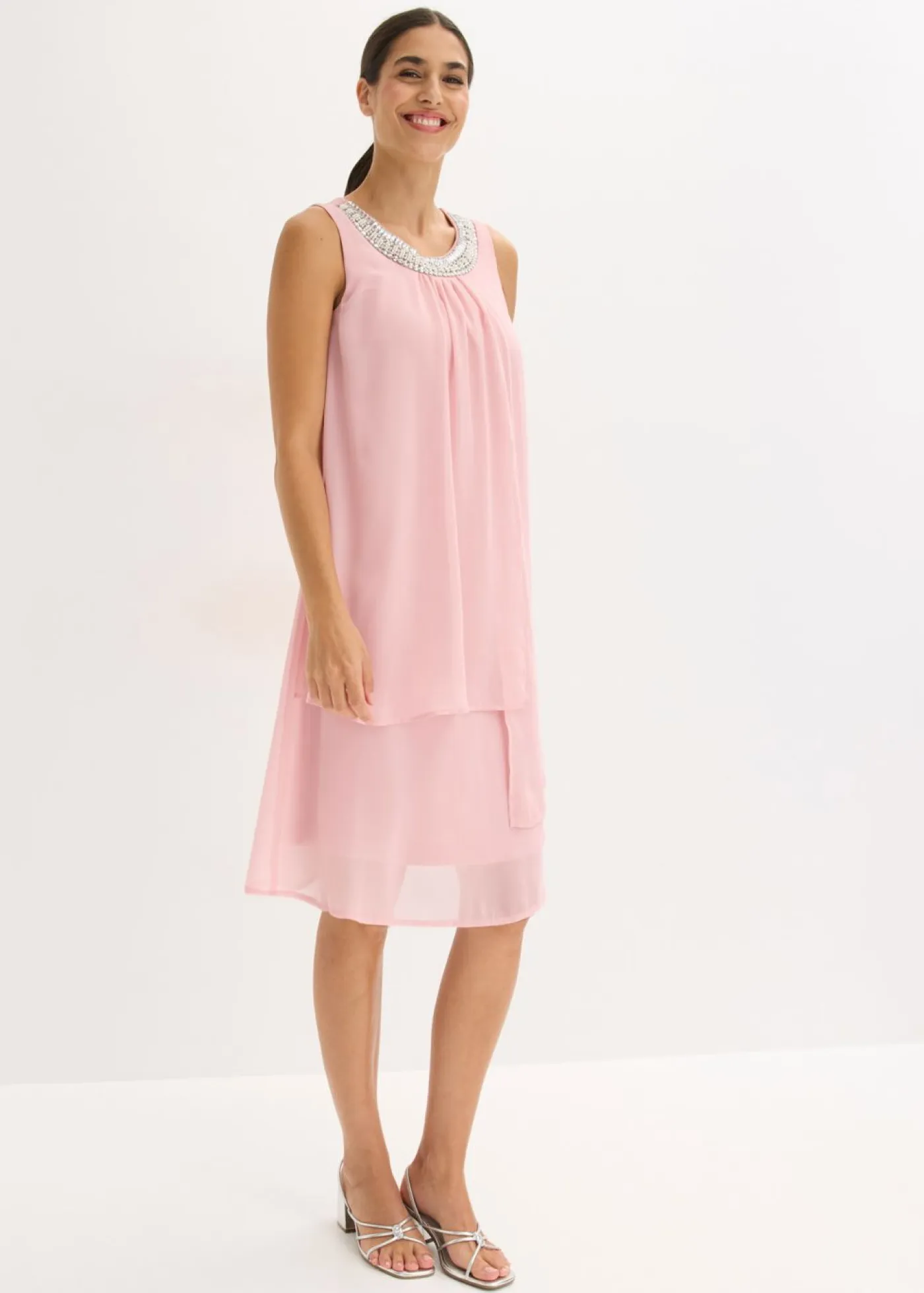 New Vestido de gasa con aplicación de piedras Mujer Vestidos|Novedades