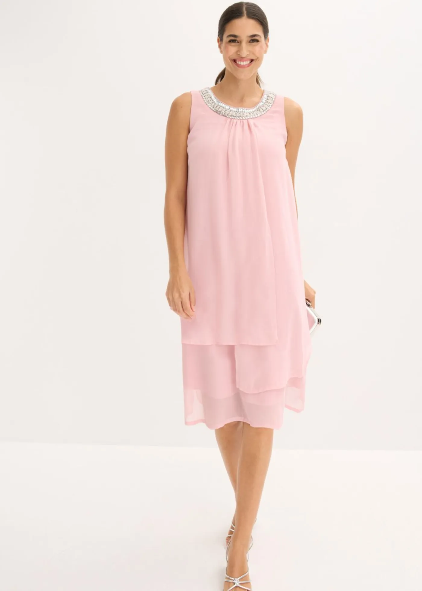 New Vestido de gasa con aplicación de piedras Mujer Vestidos|Novedades