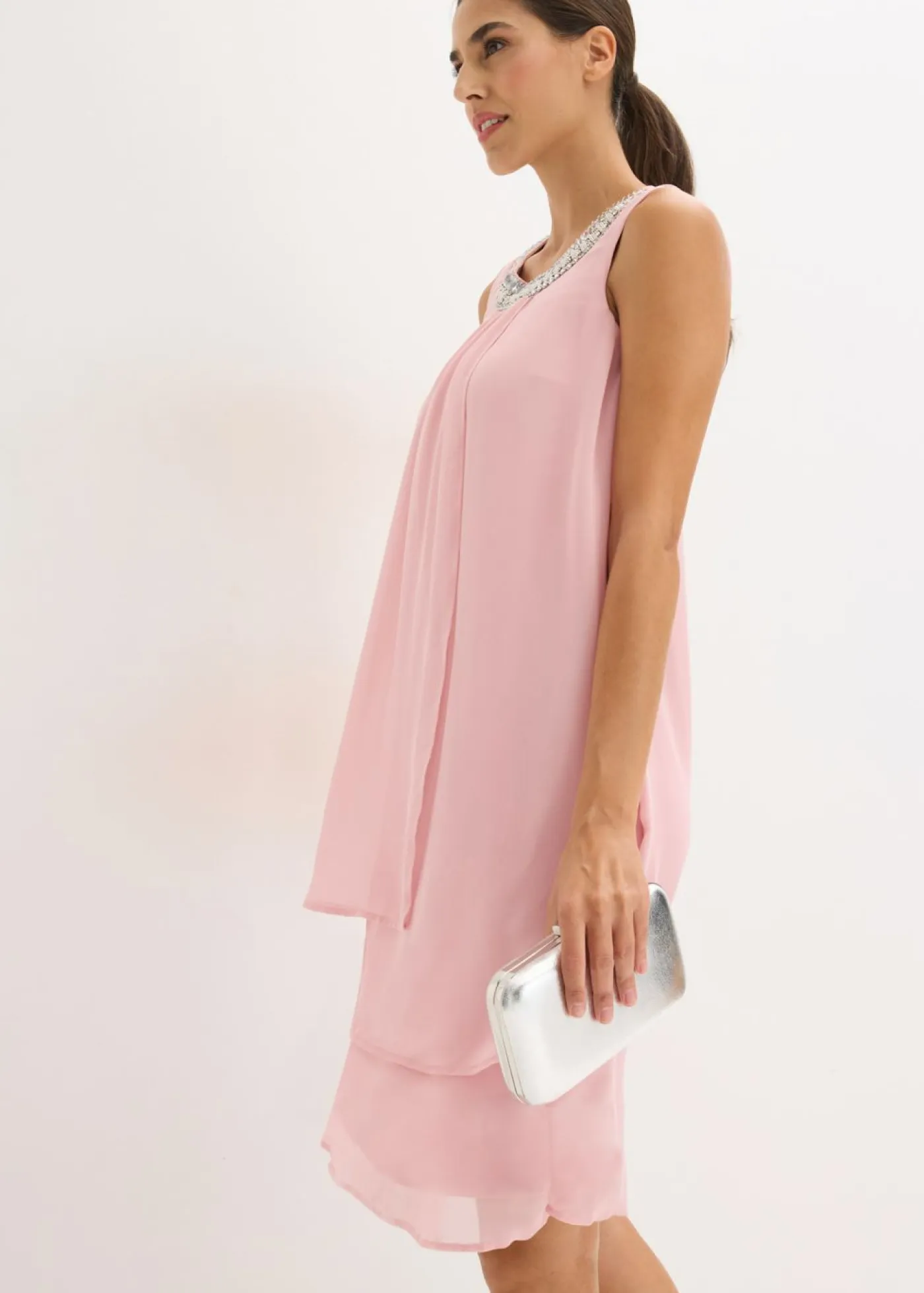 New Vestido de gasa con aplicación de piedras Mujer Vestidos|Novedades