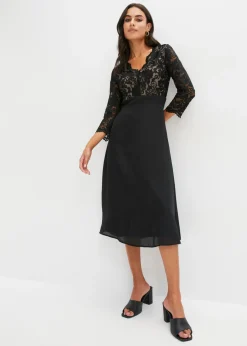 Vestido de gasa con encaje Mujer Vestidos|Ropa Elegante