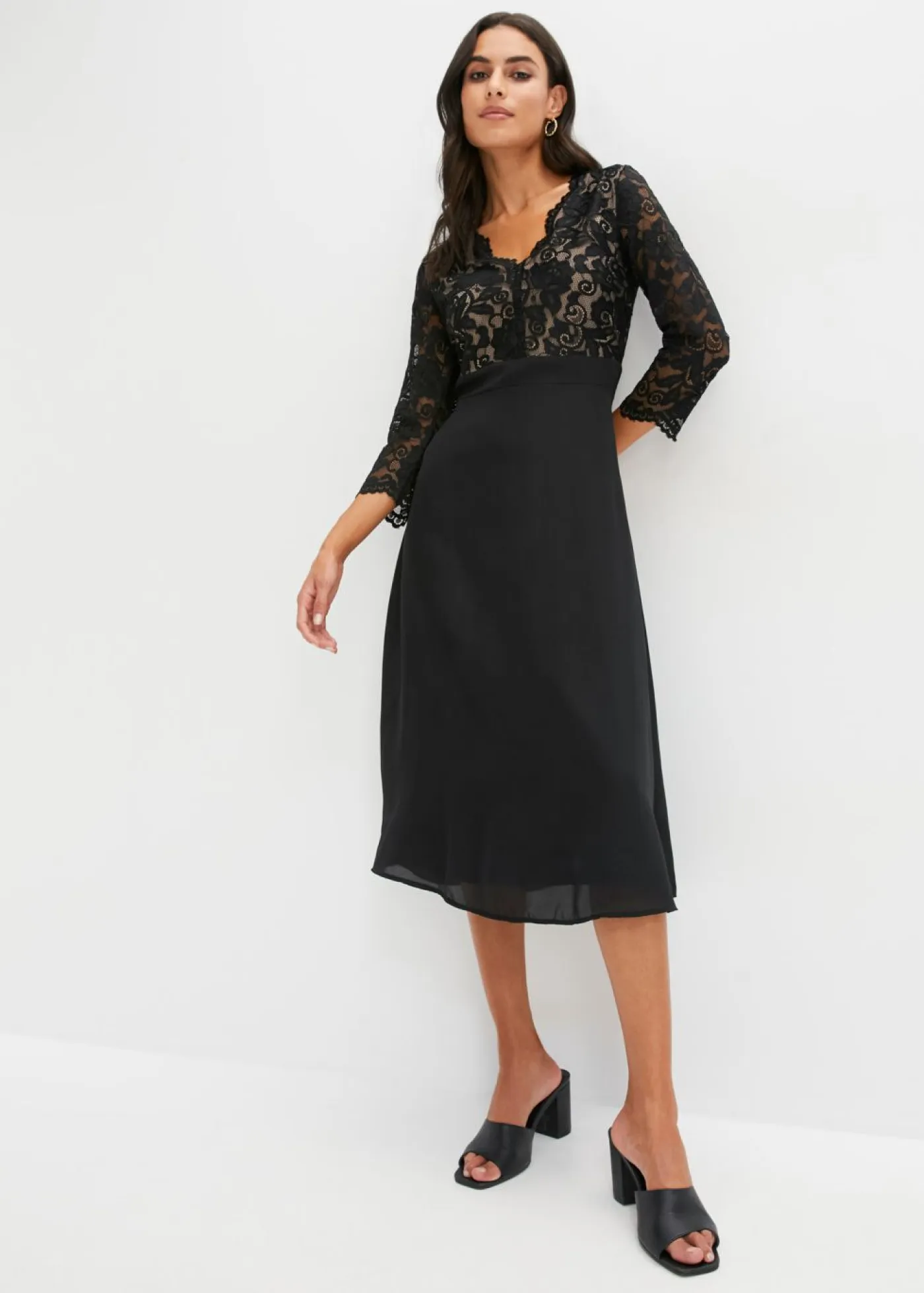 Vestido de gasa con encaje Mujer Vestidos|Ropa Elegante