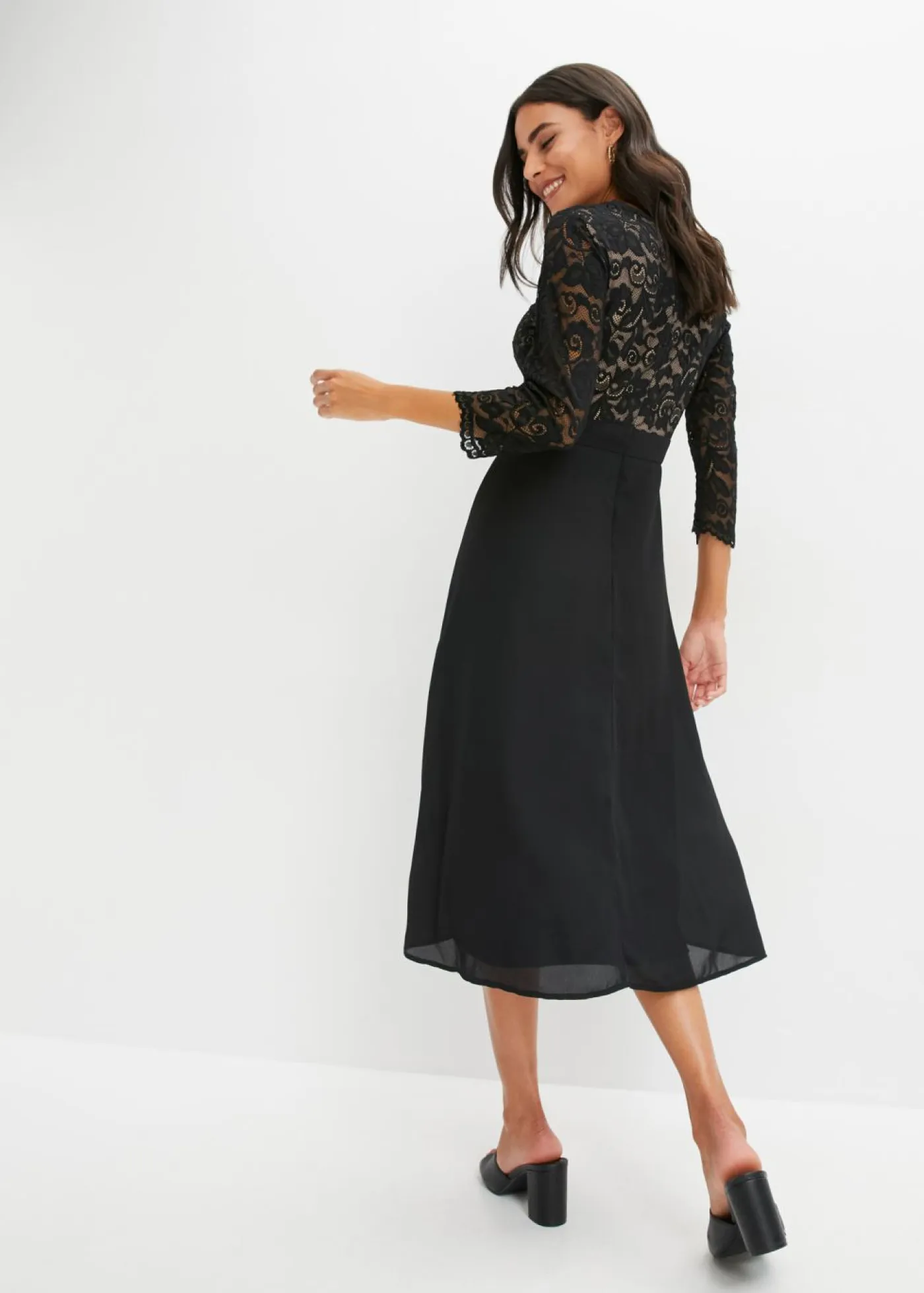 Vestido de gasa con encaje Mujer Vestidos|Ropa Elegante