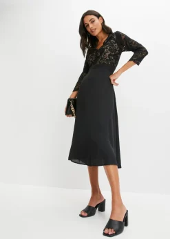 Vestido de gasa con encaje Mujer Vestidos|Ropa Elegante