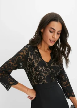 Vestido de gasa con encaje Mujer Vestidos|Ropa Elegante