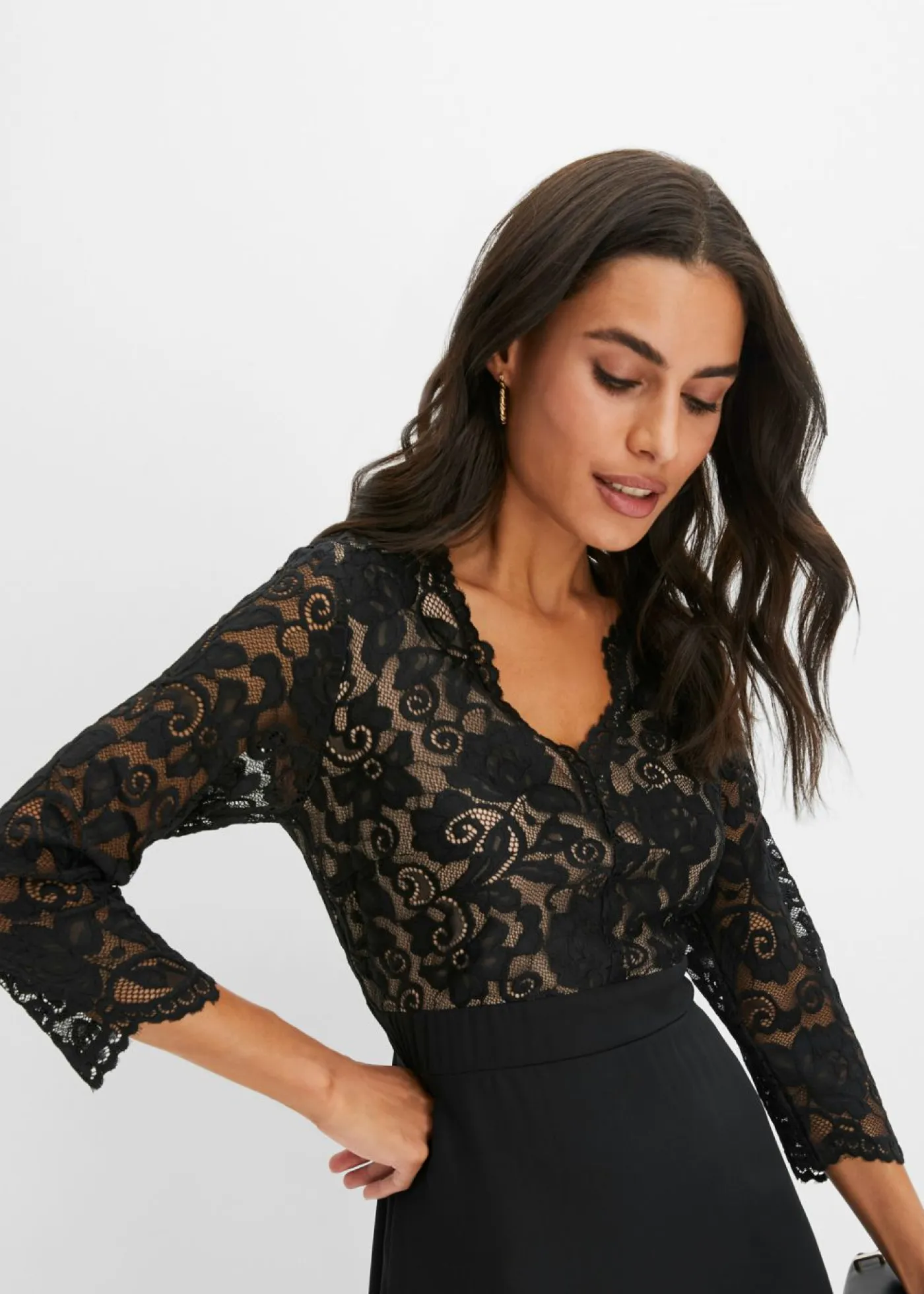 Vestido de gasa con encaje Mujer Vestidos|Ropa Elegante