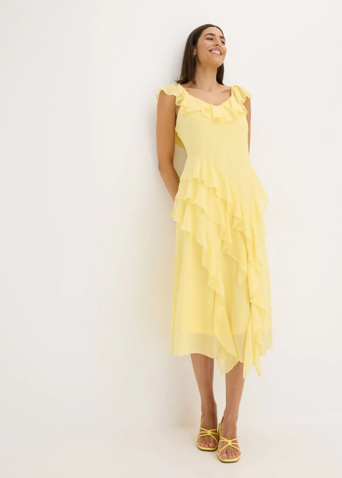 Sale Vestido de gasa con tirantes y volantes Mujer Vestidos|Ropa Elegante