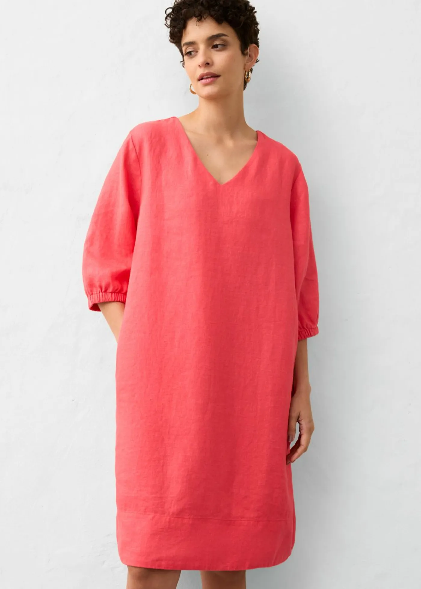 Vestido de lino puro con mangas 3/4 Mujer Premium|Vestidos
