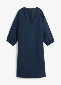 New Vestido de lino puro con mangas 3/4 Mujer Premium|Vestidos