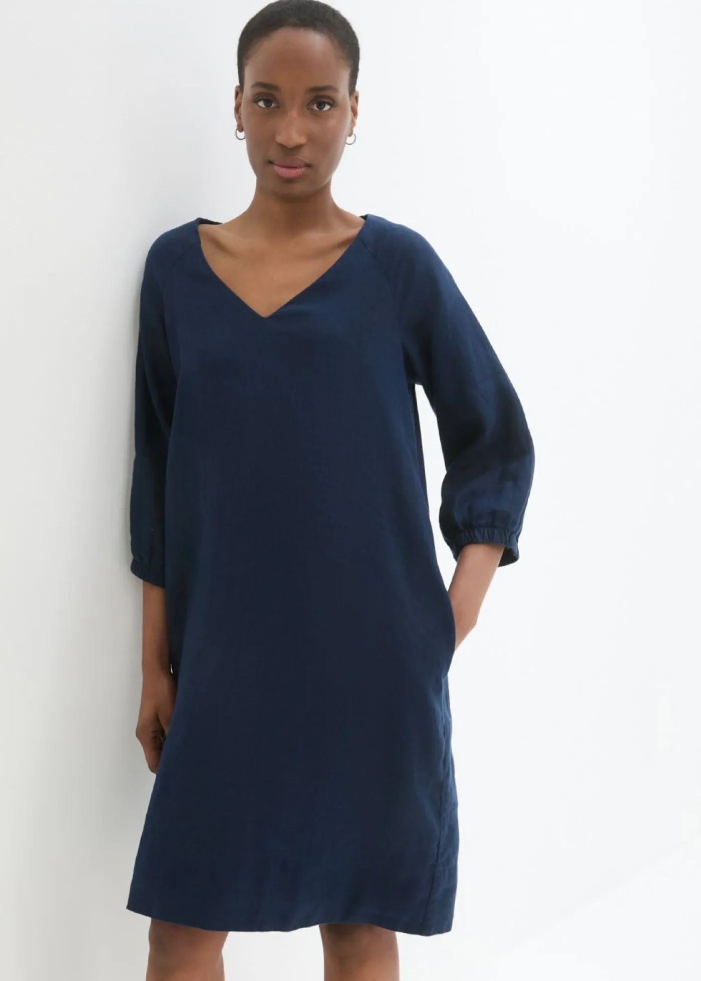 New Vestido de lino puro con mangas 3/4 Mujer Premium|Vestidos
