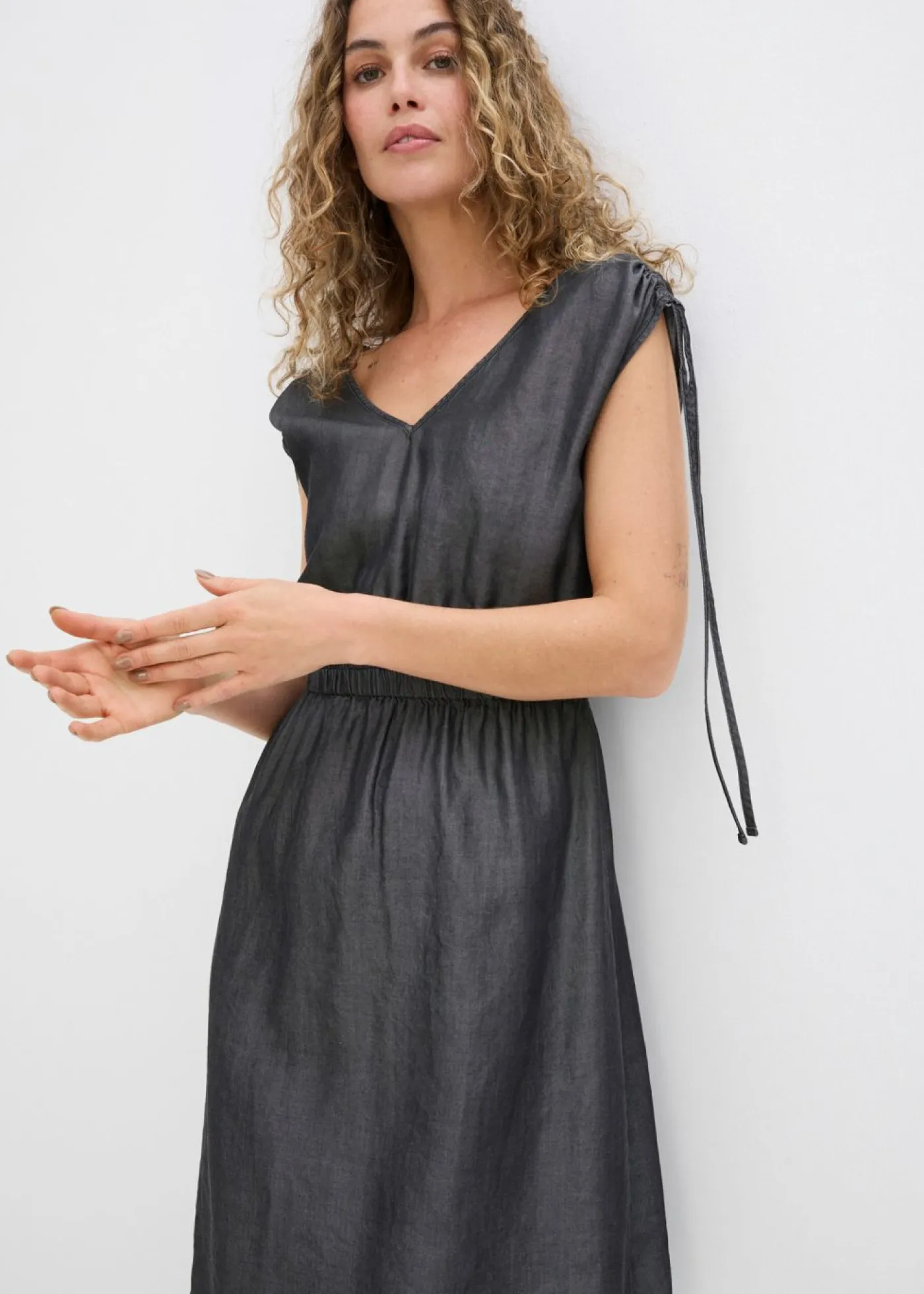 New Vestido de lyocell liso Mujer Vestidos