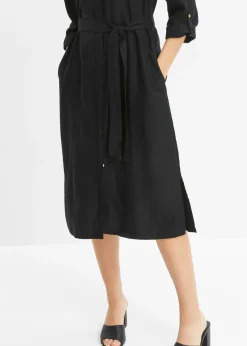 New Vestido de mezcla de lino y viscosa con bolsillos Mujer Vestidos|Novedades