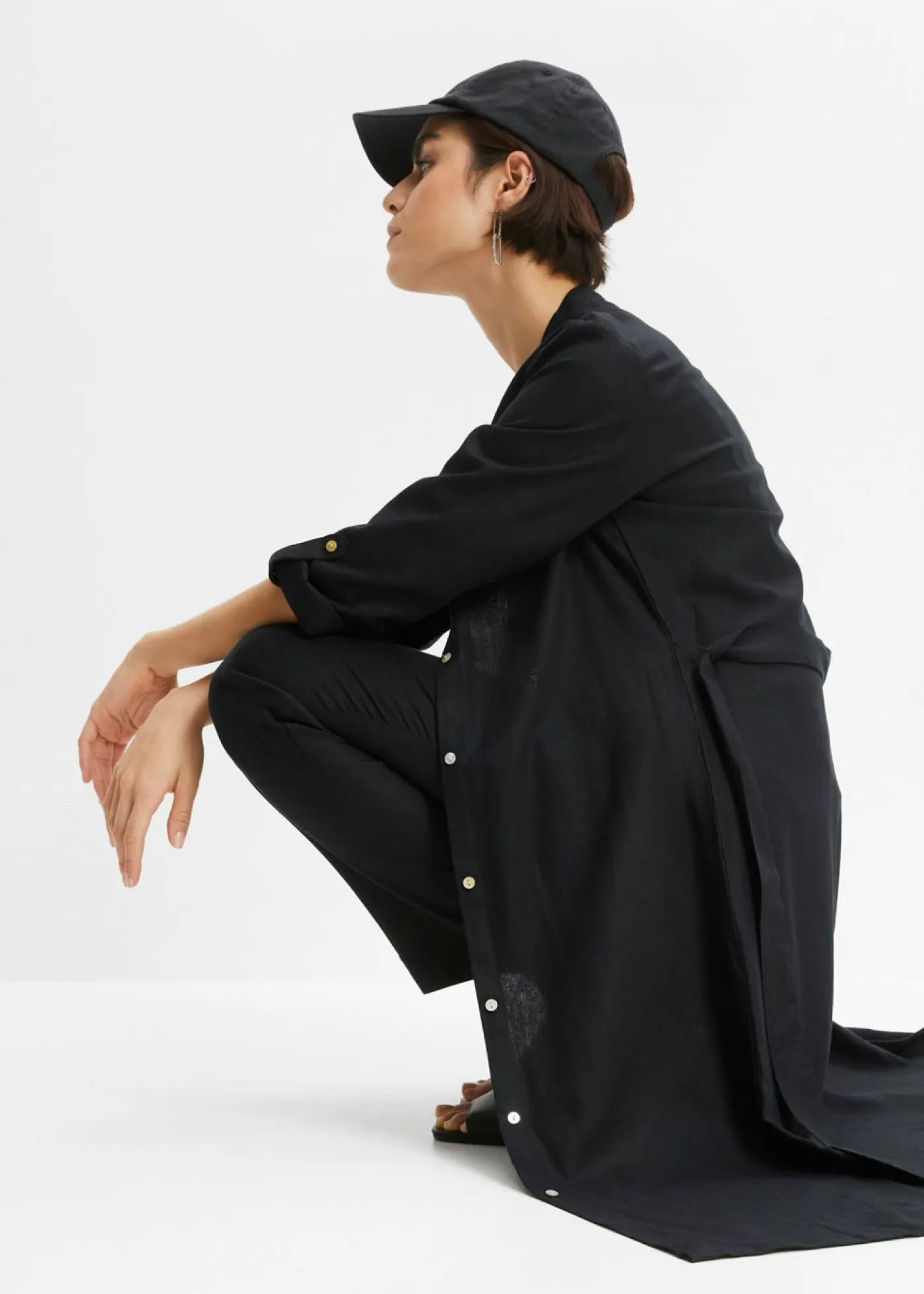 New Vestido de mezcla de lino y viscosa con bolsillos Mujer Vestidos|Novedades