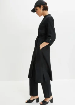 New Vestido de mezcla de lino y viscosa con bolsillos Mujer Vestidos|Novedades