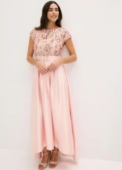 Outlet Vestido de noche de satén brillante con lentejuelas Mujer Vestidos|Tallas Pequeñas