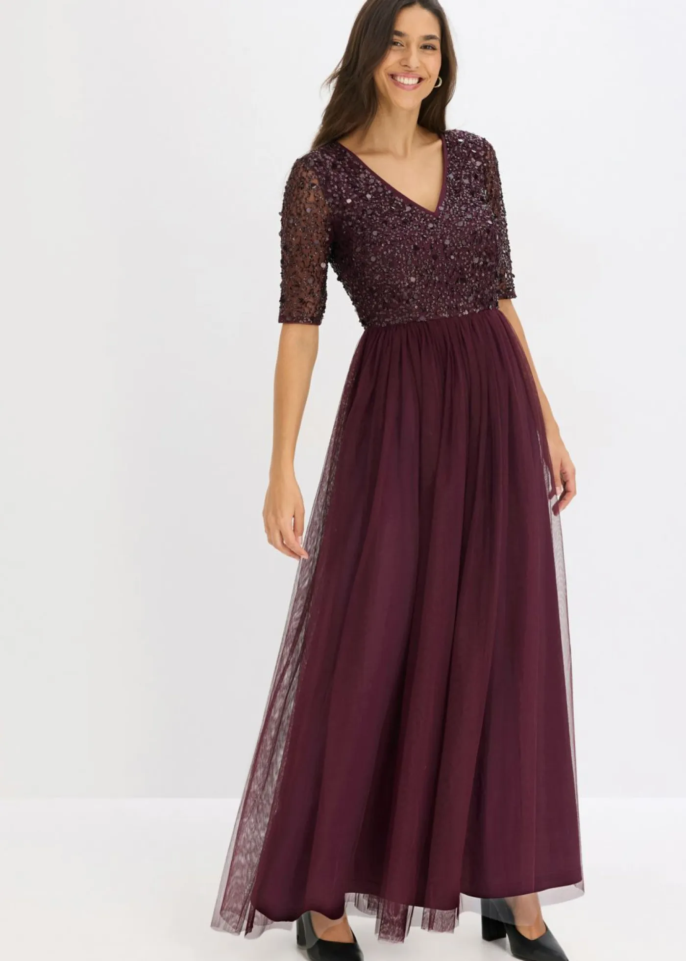 Vestido de noche de tul delicado con bordado de lentejuelas Mujer Vestidos|Tallas Pequeñas