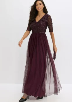 Vestido de noche de tul delicado con bordado de lentejuelas Mujer Vestidos|Tallas Pequeñas
