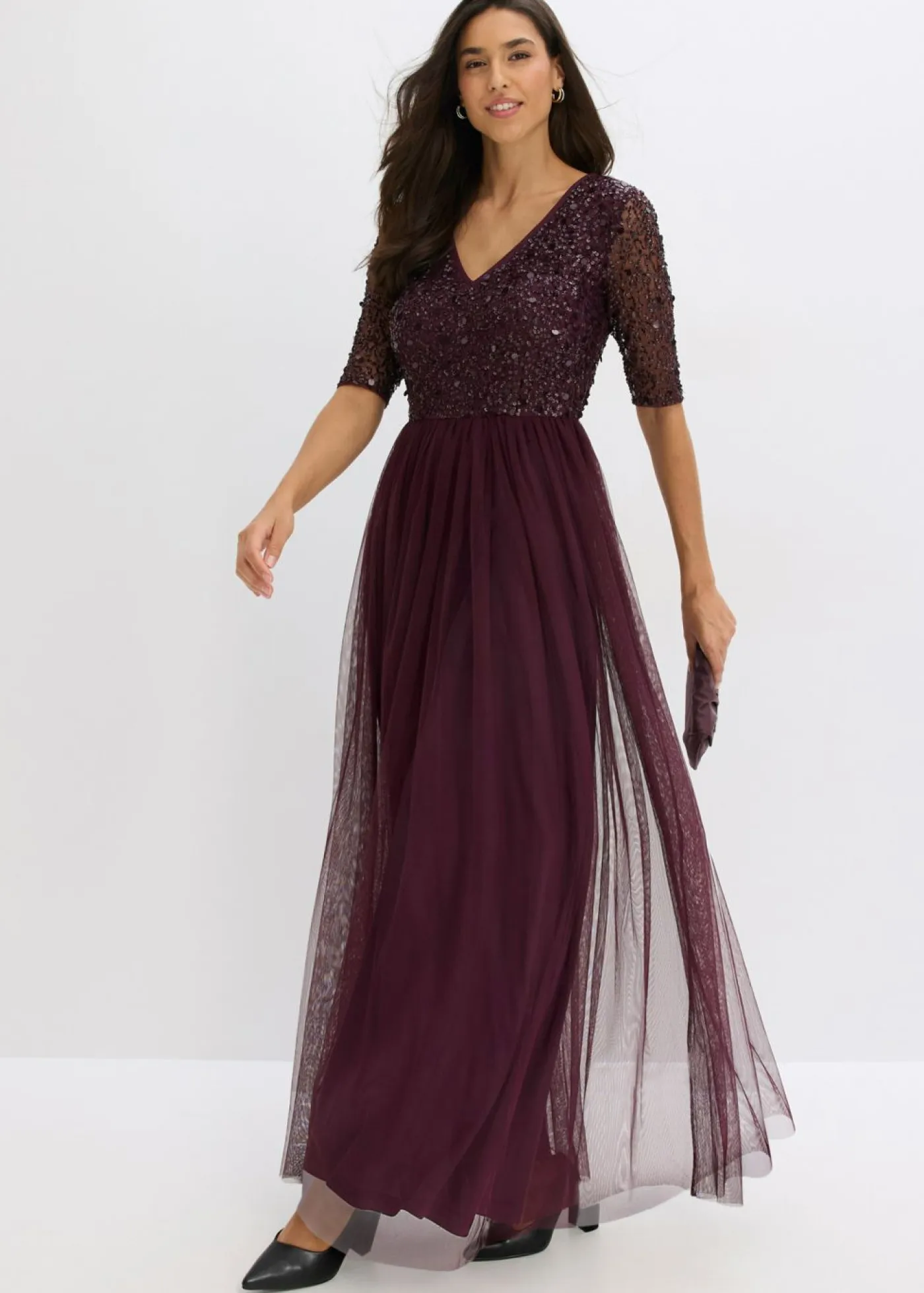 Vestido de noche de tul delicado con bordado de lentejuelas Mujer Vestidos|Tallas Pequeñas