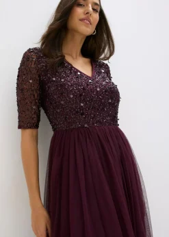 Vestido de noche de tul delicado con bordado de lentejuelas Mujer Vestidos|Tallas Pequeñas