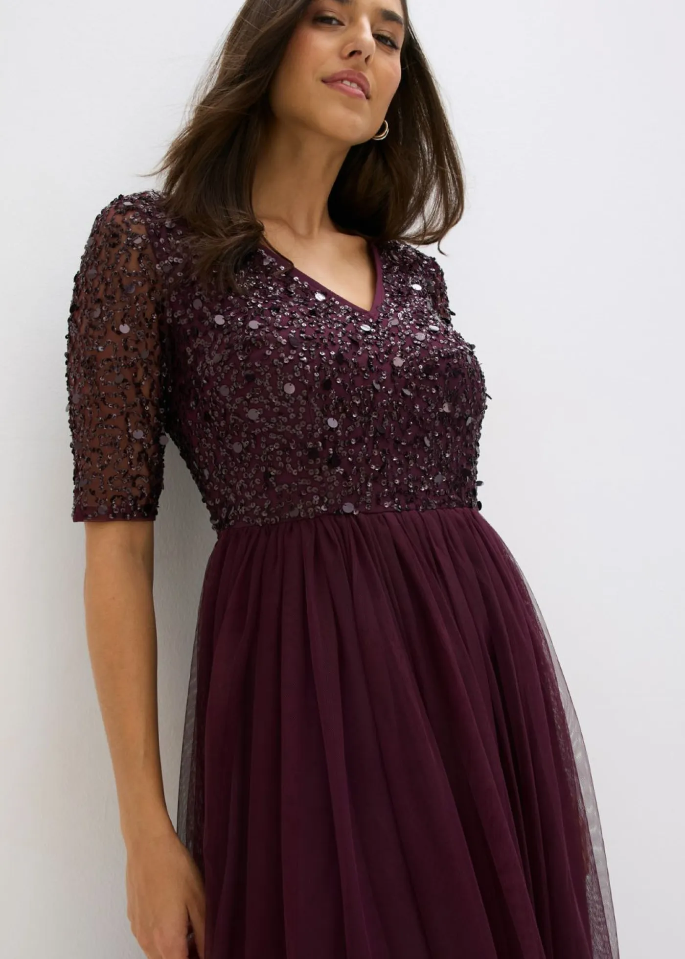 Vestido de noche de tul delicado con bordado de lentejuelas Mujer Vestidos|Tallas Pequeñas