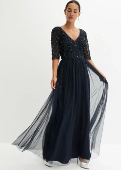 Outlet Vestido de noche de tul delicado con bordado de lentejuelas Mujer Vestidos|Tallas Pequeñas