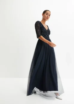 Outlet Vestido de noche de tul delicado con bordado de lentejuelas Mujer Vestidos|Tallas Pequeñas