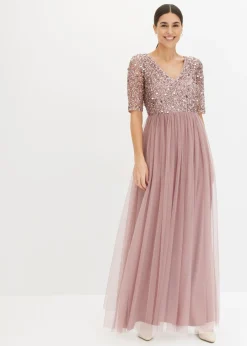 Outlet Vestido de noche de tul delicado con bordado de lentejuelas Mujer Vestidos|Tallas Pequeñas