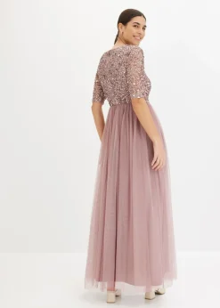 Outlet Vestido de noche de tul delicado con bordado de lentejuelas Mujer Vestidos|Tallas Pequeñas