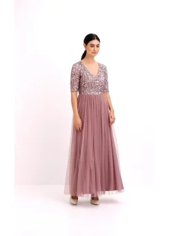 Outlet Vestido de noche de tul delicado con bordado de lentejuelas Mujer Vestidos|Tallas Pequeñas