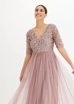 Outlet Vestido de noche de tul delicado con bordado de lentejuelas Mujer Vestidos|Tallas Pequeñas