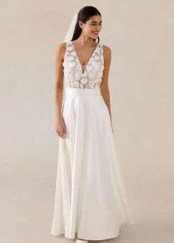 Discount Vestido de novia de satén brillante con aplicaciones de flores Mujer Vestidos