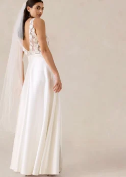 Discount Vestido de novia de satén brillante con aplicaciones de flores Mujer Vestidos