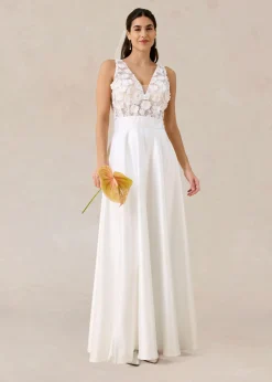 Discount Vestido de novia de satén brillante con aplicaciones de flores Mujer Vestidos