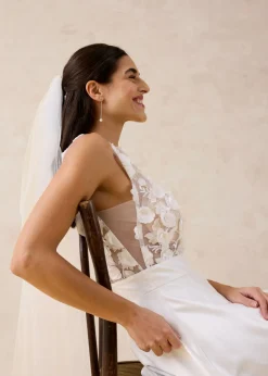 Discount Vestido de novia de satén brillante con aplicaciones de flores Mujer Vestidos