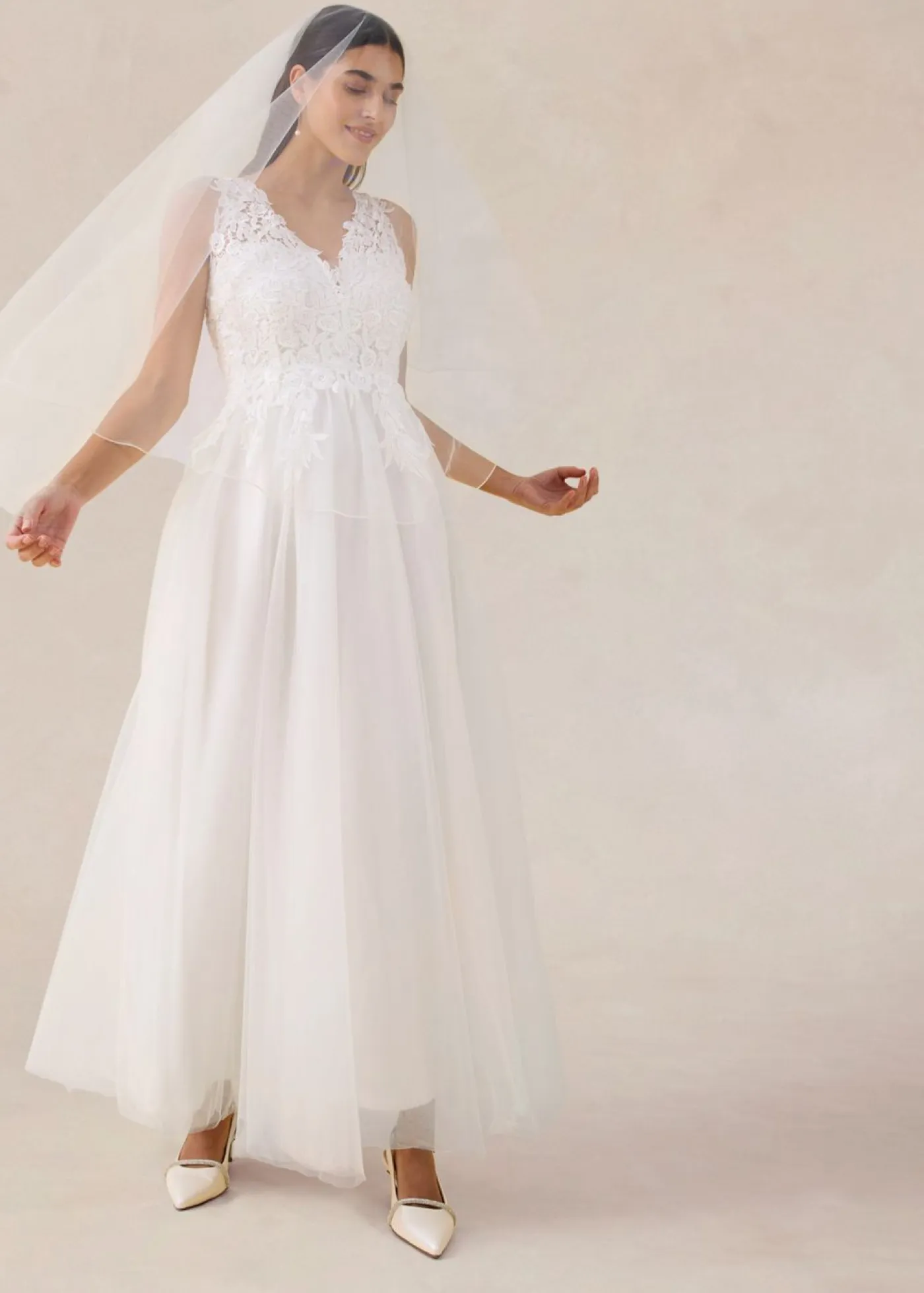 Clearance Vestido de novia de tul y encaje Mujer Vestidos|Tallas Pequeñas