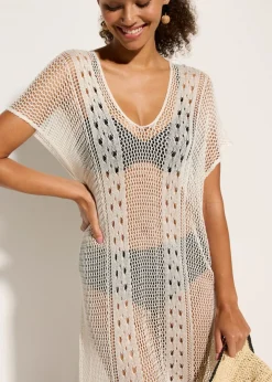 New Vestido de playa con aspecto de ganchillo de viscosa fluida Mujer Ropa De Playa|Vestidos