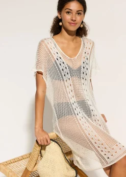 New Vestido de playa con aspecto de ganchillo de viscosa fluida Mujer Ropa De Playa|Vestidos