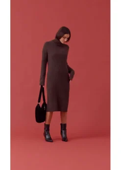 New Vestido de punto acanalado con cuello vuelto Mujer Vestidos|Ropa De Punto