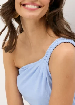 Hot Vestido de punto de algodón con dobladillo asimétrico y detalle de nudo en el hombro Mujer Vestidos