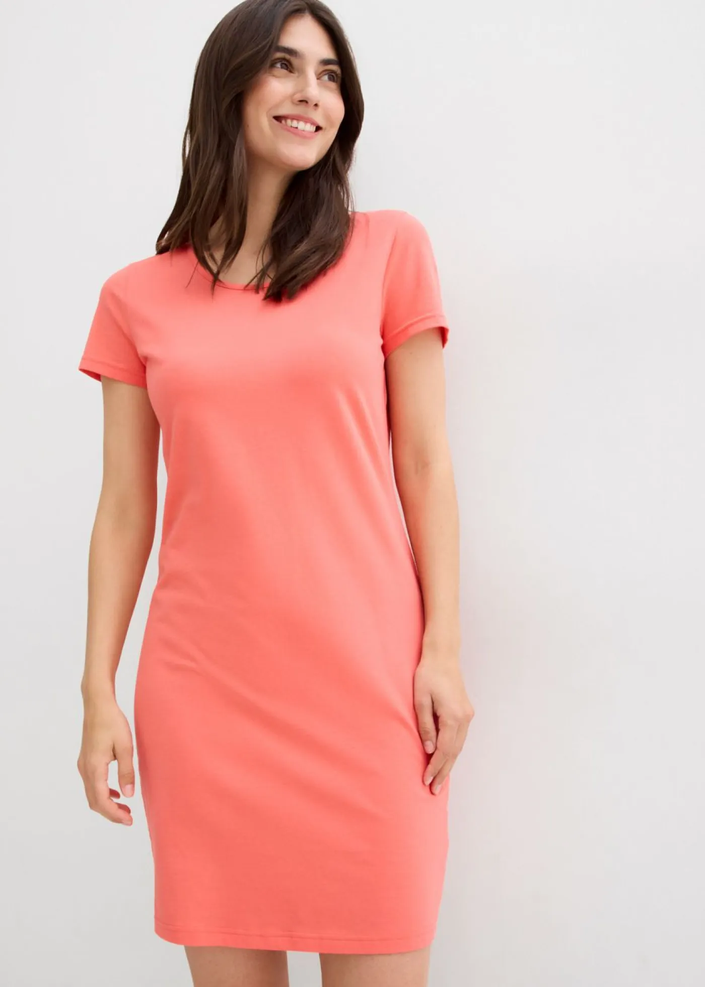 Outlet Vestido de punto de algodón orgánico elástico Mujer Básicos|Vestidos