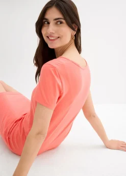 Outlet Vestido de punto de algodón orgánico elástico Mujer Básicos|Vestidos