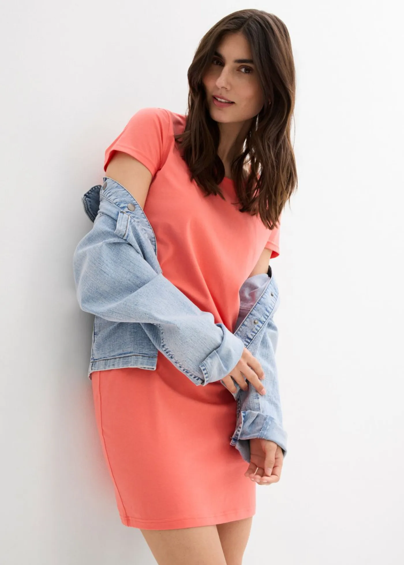 Outlet Vestido de punto de algodón orgánico elástico Mujer Básicos|Vestidos