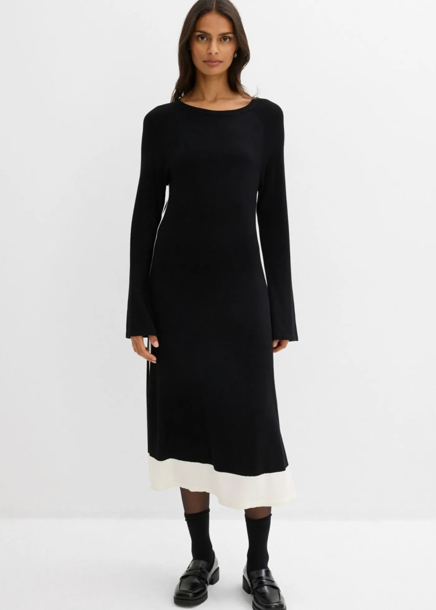 Best Vestido de punto de mezcla de viscosa con detalles en contraste Mujer Esenciales|Vestidos