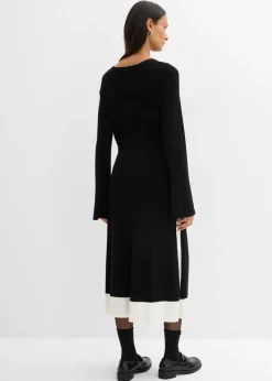 Best Vestido de punto de mezcla de viscosa con detalles en contraste Mujer Esenciales|Vestidos