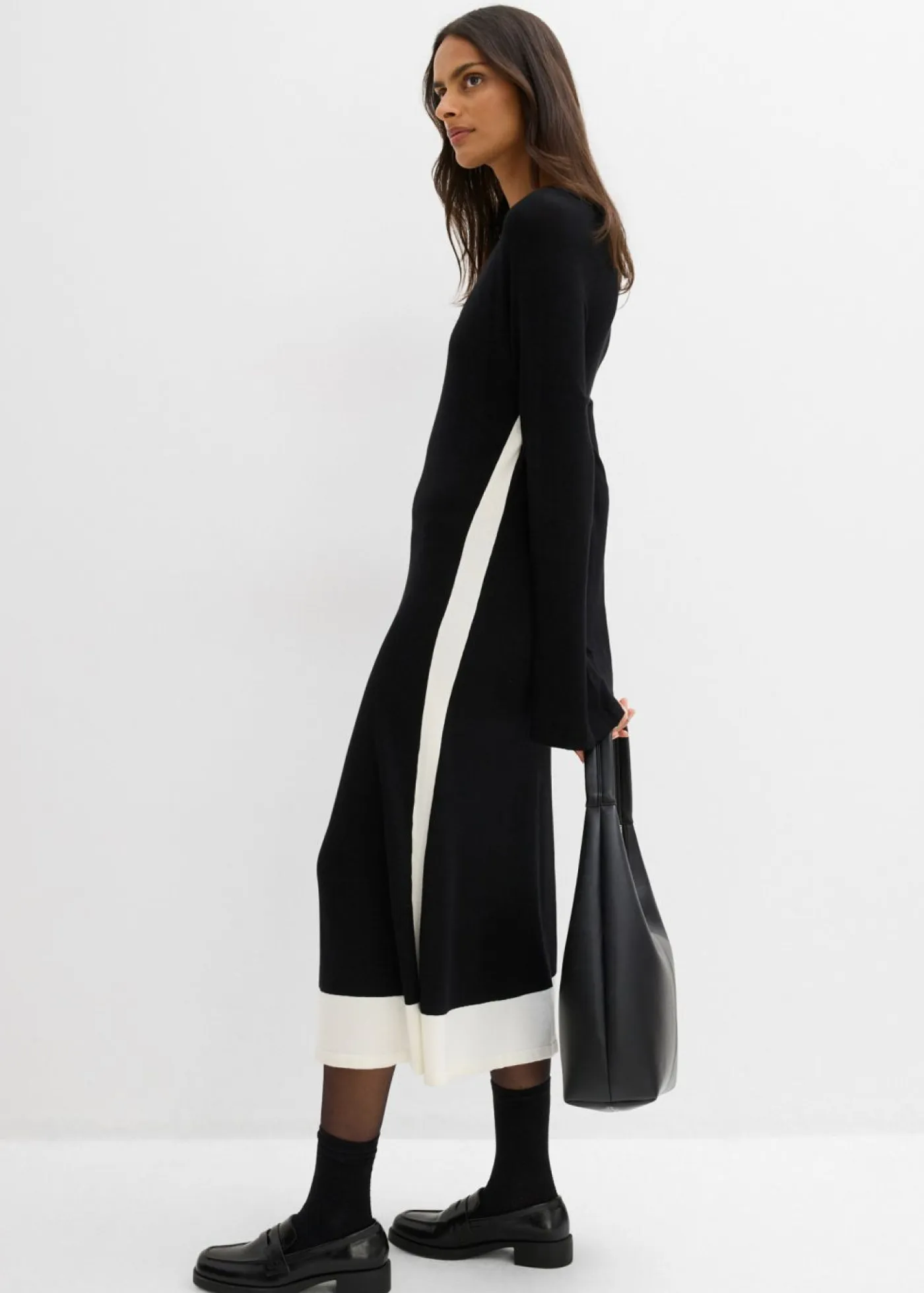 Best Vestido de punto de mezcla de viscosa con detalles en contraste Mujer Esenciales|Vestidos